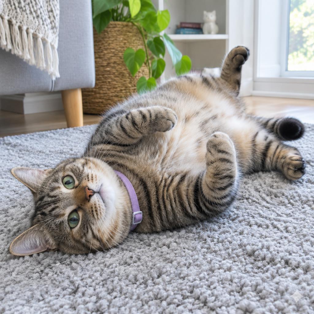 Chat détendu sur le dos portant le collier
